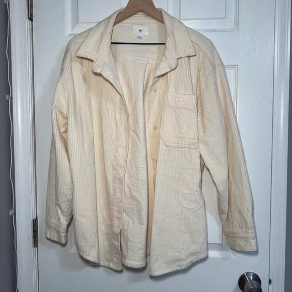 BP Nordstrom Womens Cream Corduroy‎ Oversized Button Down Shacket Shirt Jacket S